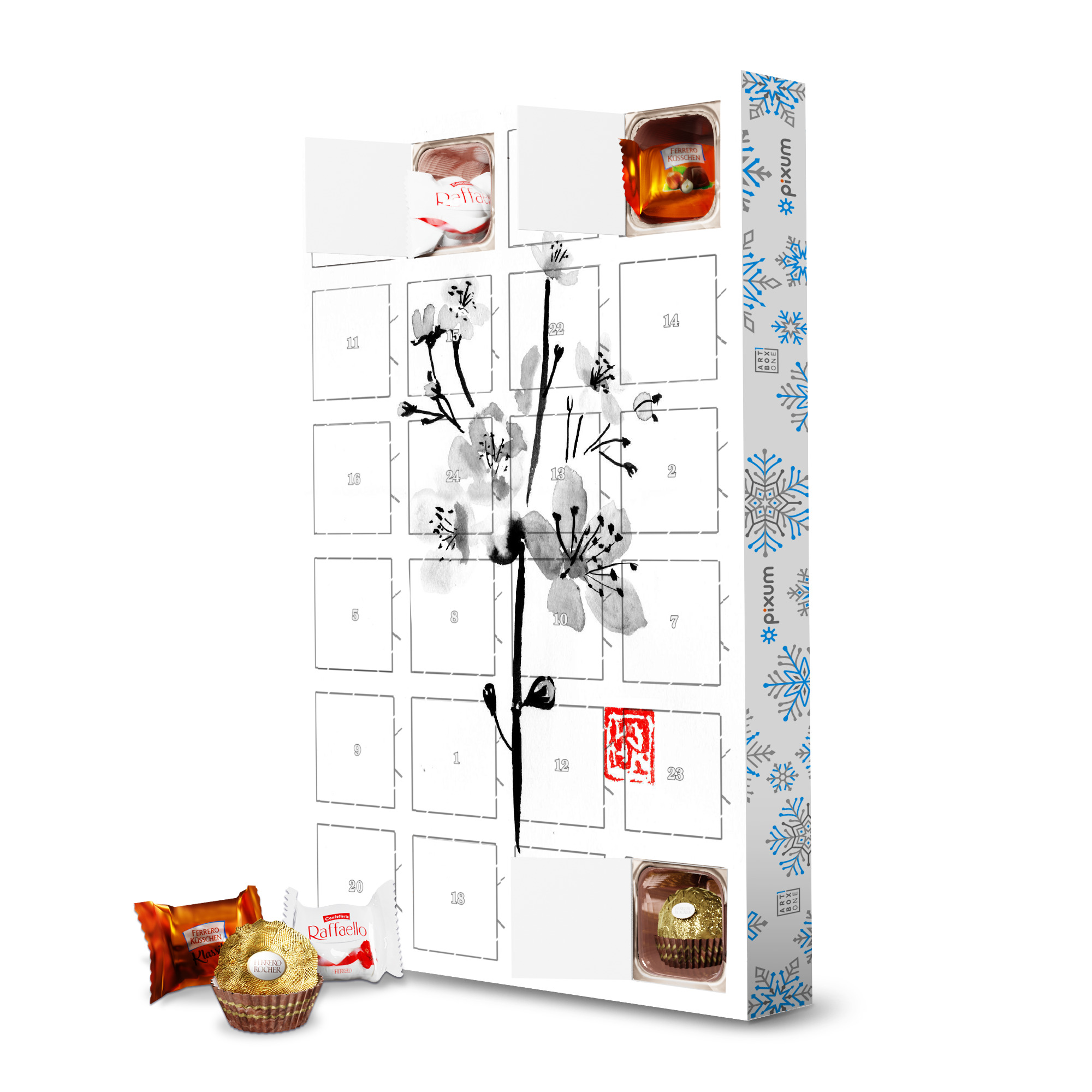 Adventskalender mit Ferrero Pralinen Sakura artboxONE Adventskalender Floral