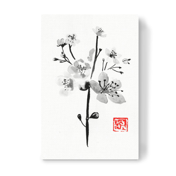 Leinwandbild "Sakura" artboxONE - Floral,Schwarzweiß - Cherry,Sumie,Japan,Blumen,Pflanzen,Floral,Minimal,Minimalistisch,Schwarzweiß,Blackandwhite