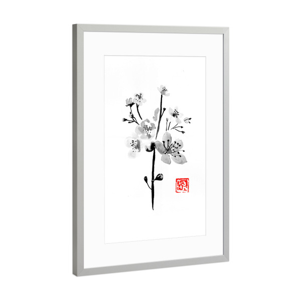 Poster mit Rahmen Silber "Sakura" artboxONE - Floral,Schwarzweiß