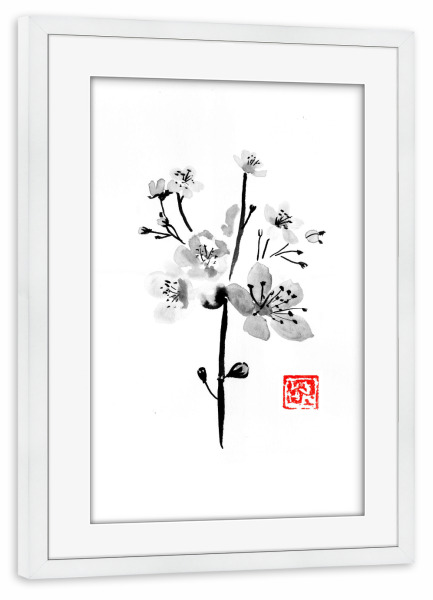 Poster mit Rahmen weiß "Sakura" artboxONE - Floral,Schwarzweiß