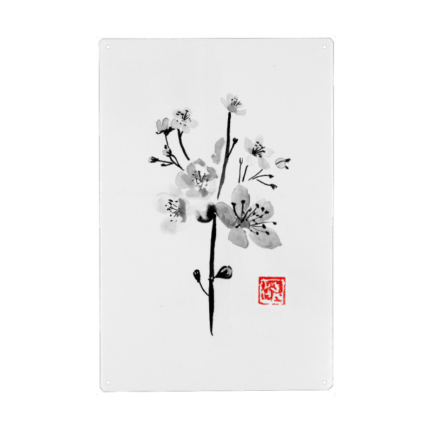 Holzbild "Sakura" artboxONE - Floral,Schwarzweiß - Cherry,Sumie,Japan,Blumen,Pflanzen,Floral,Minimal,Minimalistisch,Schwarzweiß,Blackandwhite