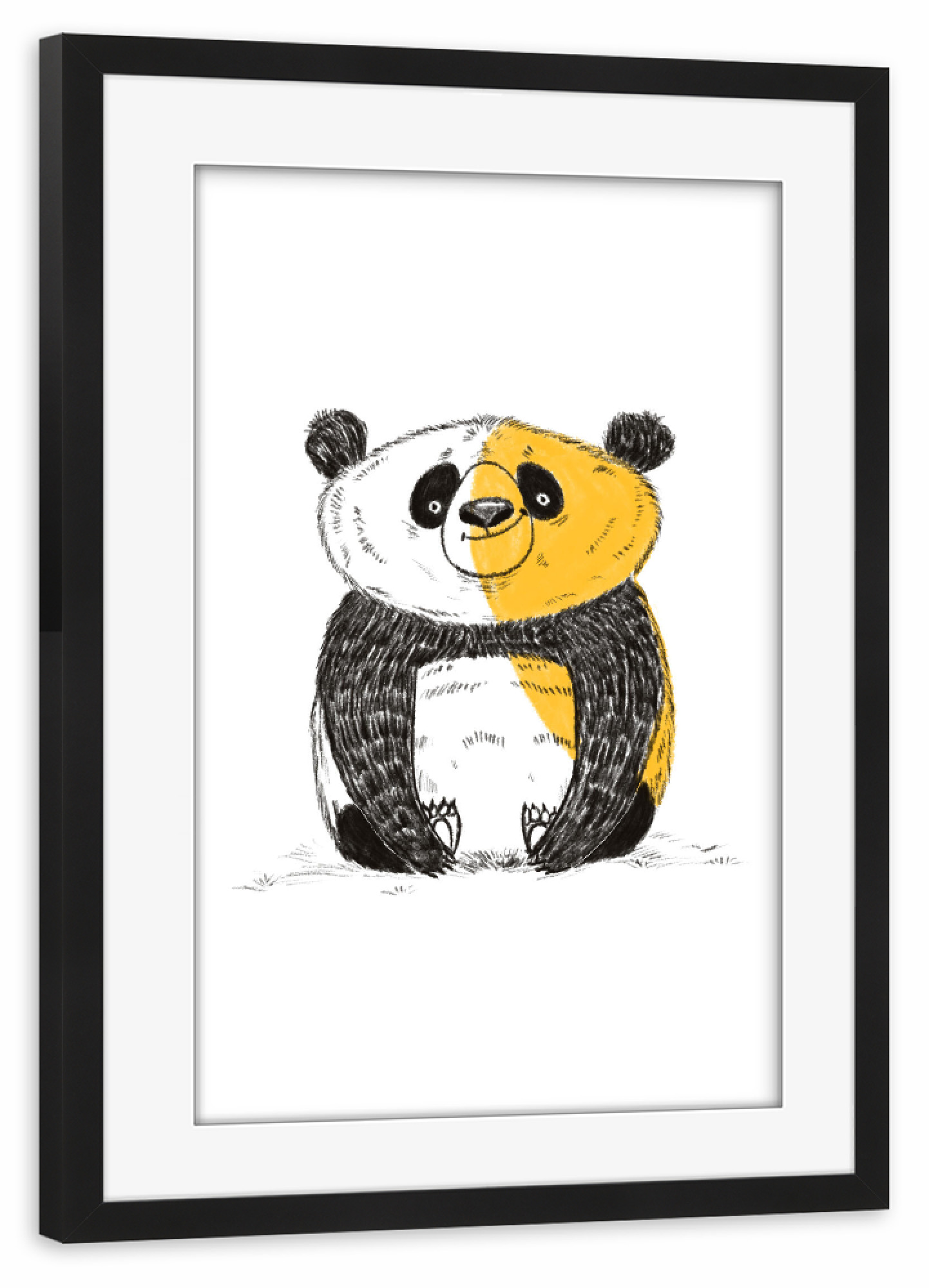 Poster mit Rahmen schwarz "Yellow panda" artboxONE - Für Kinder,Tiere - Panda,Animal,Wall decor,Kids room decor,Tier,Kinder,Nursery,Children,Bär,Bear