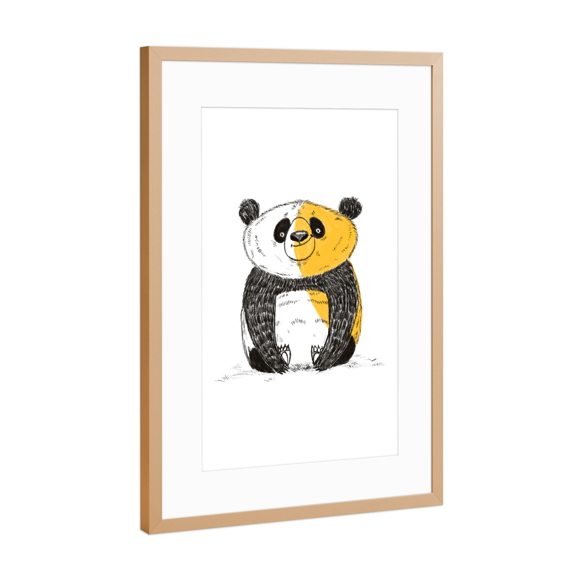 Poster mit Rahmen Kupfer "Yellow panda" artboxONE - Für Kinder,Tiere - Panda,Animal,Wall decor,Kids room decor,Tier,Kinder,Nursery,Children,Bär,Bear
