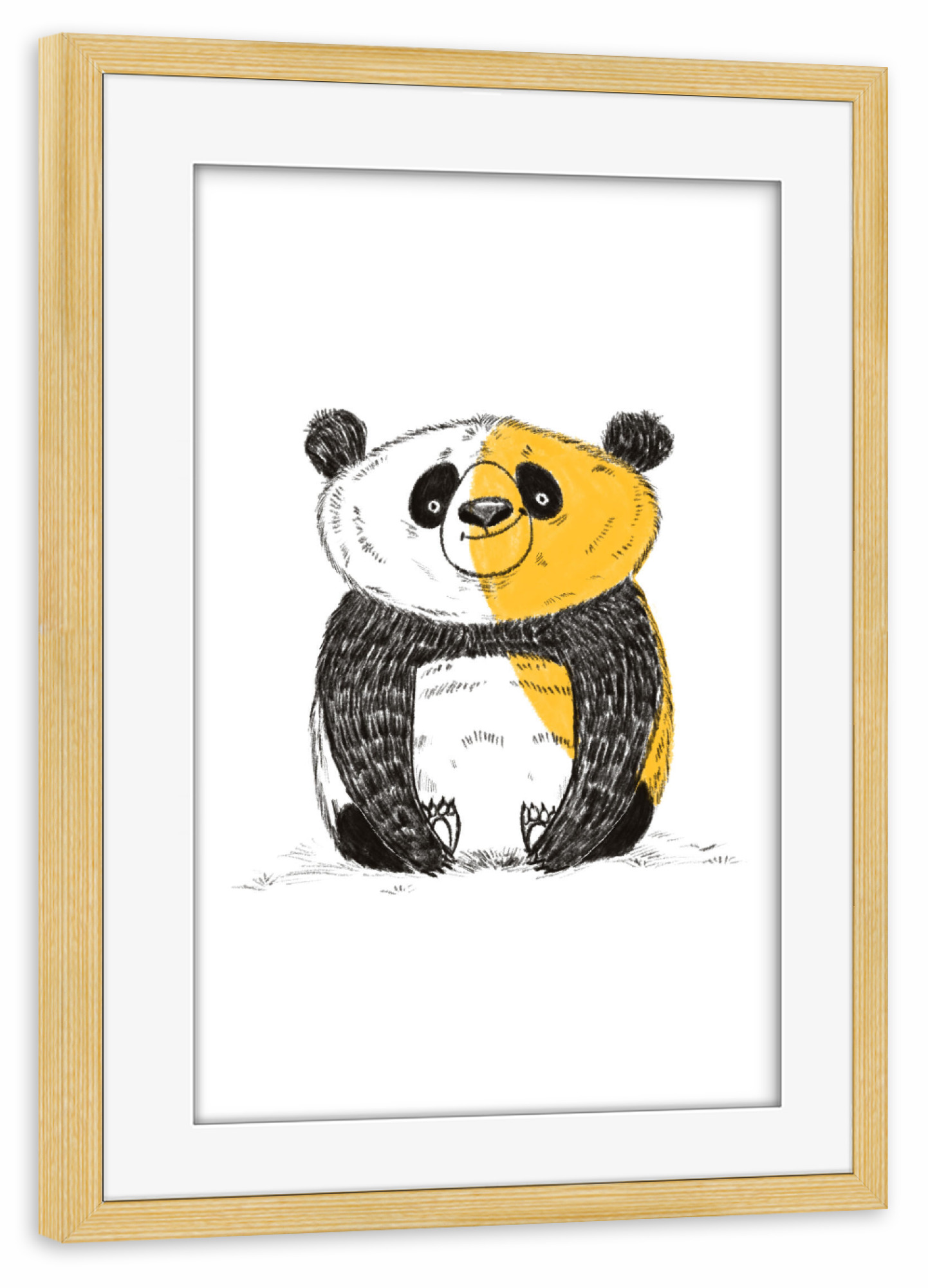 Poster mit Rahmen kiefer "Yellow panda" artboxONE - Für Kinder,Tiere - Panda,Animal,Wall decor,Kids room decor,Tier,Kinder,Nursery,Children,Bär,Bear
