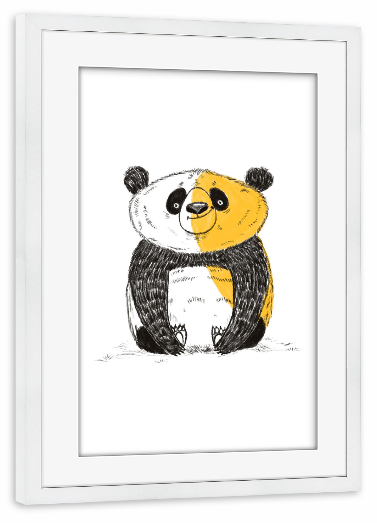 Poster mit Rahmen weiß "Yellow panda" artboxONE - Für Kinder,Tiere - Panda,Animal,Wall decor,Kids room decor,Tier,Kinder,Nursery,Children,Bär,Bear