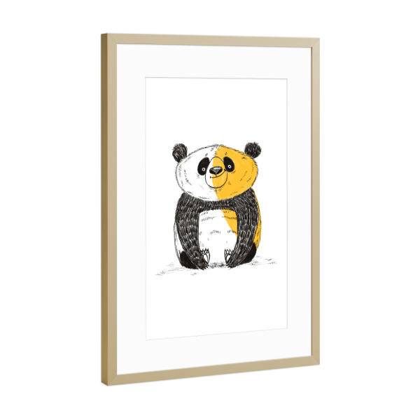 Poster mit Rahmen Gold "Yellow panda" artboxONE - Für Kinder,Tiere - Panda,Animal,Wall decor,Kids room decor,Tier,Kinder,Nursery,Children,Bär,Bear