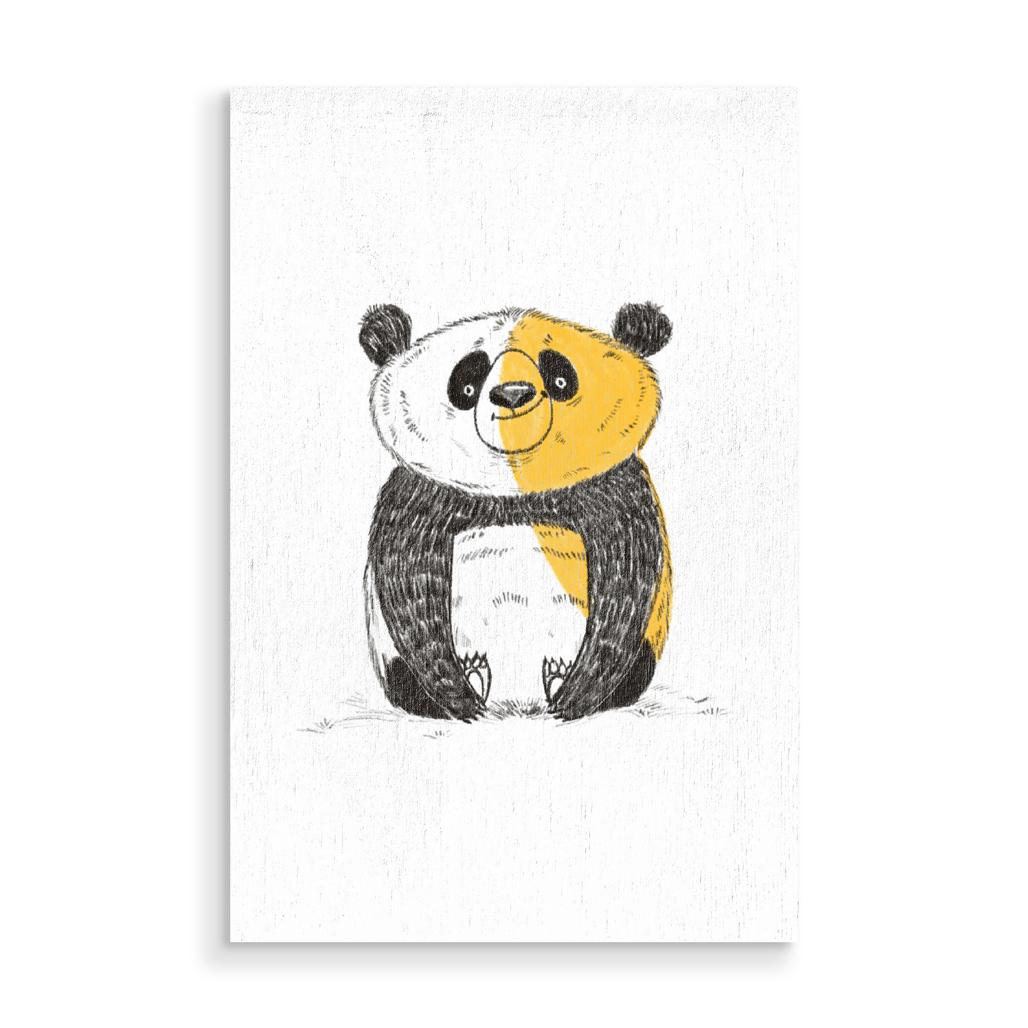 Holzbild "Yellow panda" artboxONE - Für Kinder,Tiere - Panda,Animal,Wall decor,Kids room decor,Tier,Kinder,Nursery,Children,Bär,Bear