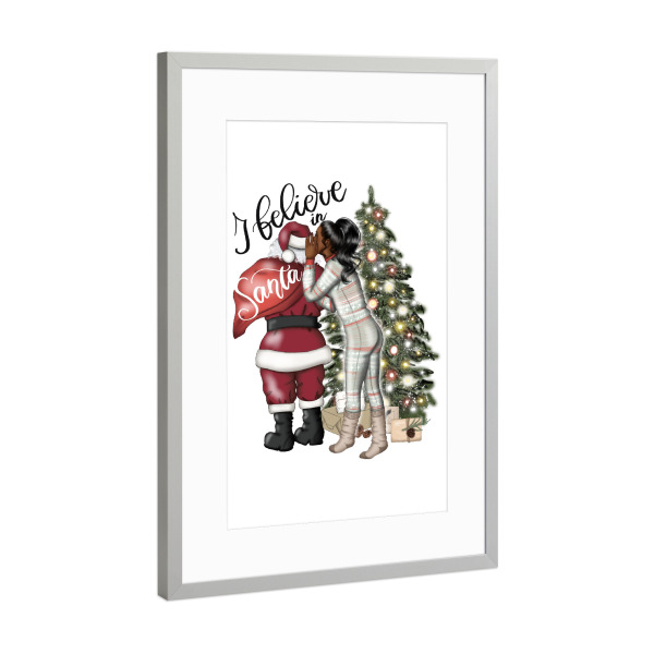 Poster mit Rahmen Silber "Santa and Girl" artboxONE - Menschen,Liebe,Fashion,Weihnachten