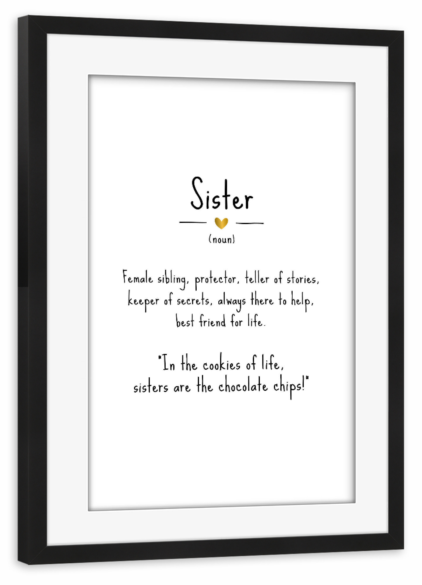 Poster mit Rahmen schwarz "Sister | Definition" artboxONE - Typografie,Für Kinder,Schwarzweiß,Liebe,Lustig