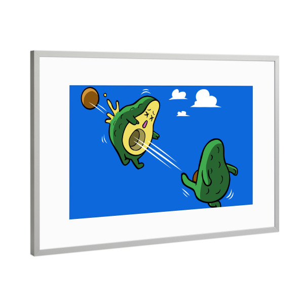 Poster mit Rahmen Silber "Avocado scoring a goal" artboxONE - Comic