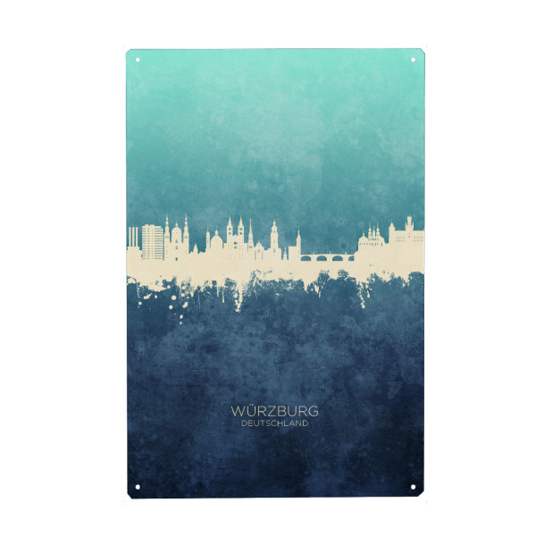 Metall Poster "Würzburg Germany Skyline NavyCyan" artboxONE - Städte