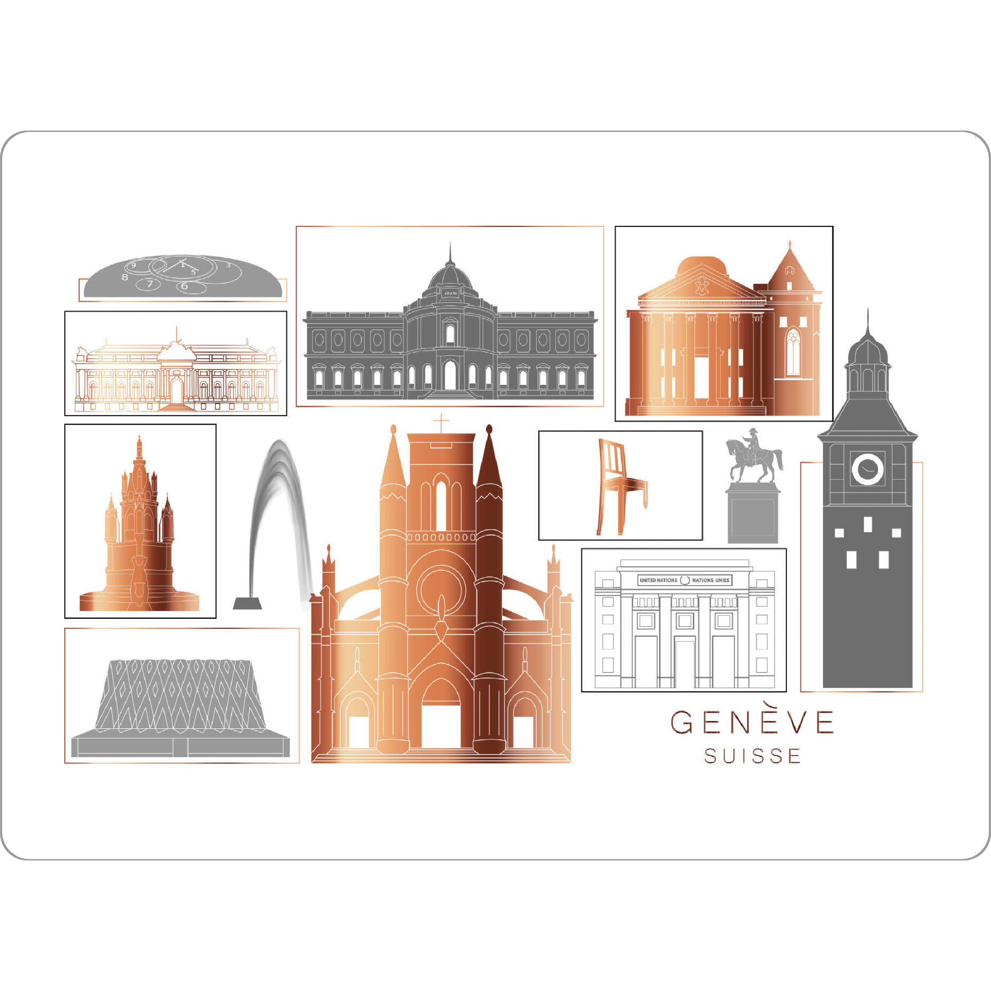 Tischset "Geneva skyline copper" artboxONE - Städte,Reise,Architektur,Kartografie