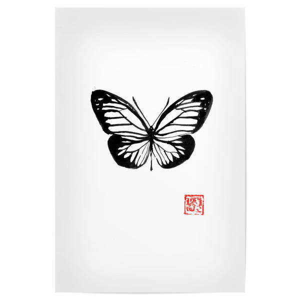 Poster 30x20 cm "Pilango" artboxONE - Natur,Tiere - Butterfly,Sumie,Japan,Schmetterling,Insekt,Insect,Minimal,Schwarzweiß,Balckandwhite,Natur,Nature