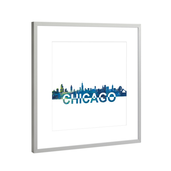 Poster mit Rahmen Silber "Chicago Skyline Silhouette" artboxONE - Städte,Architektur,Städte / Chicago