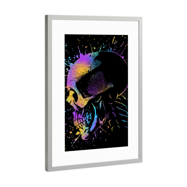 Poster mit Rahmen Silber "Skull ink colorful" artboxONE - Streetart,Fiktion - Skull,Pirate,Bone,Skeleton,Rainbow,Colorful,Bunt,Mensch,Streetart