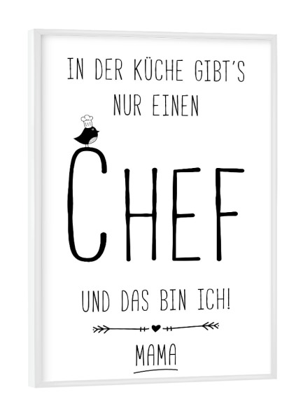 Poster mit weißem Rahmen "Küchenchef Mama" artboxONE - Typografie,Essen & Trinken,Schwarzweiß,Für Mama,Lustig
