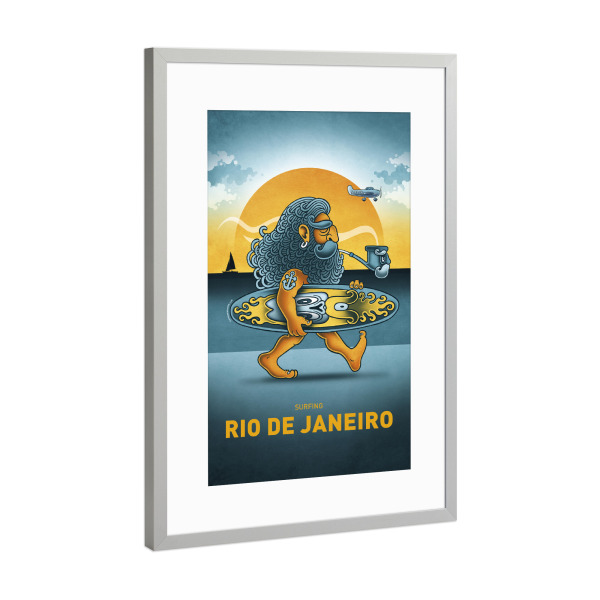 Poster mit Rahmen Silber "Rio De Janeiro Surfer" artboxONE - Reise,Streetart,Städte / Rio de Janeiro,Lustig