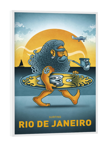 Poster mit weißem Rahmen "Rio De Janeiro Surfer" artboxONE - Reise,Streetart,Städte / Rio de Janeiro,Lustig
