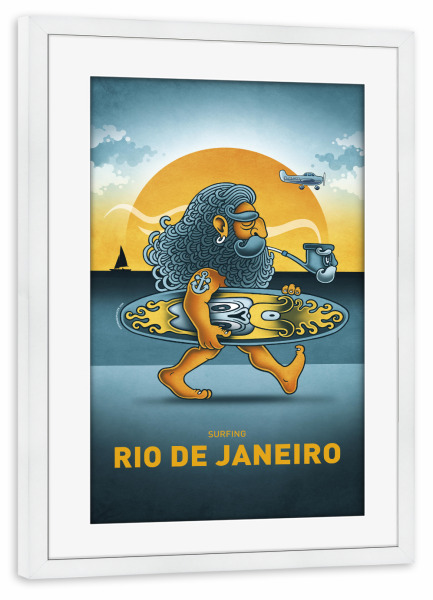 Poster mit Rahmen weiß "Rio De Janeiro Surfer" artboxONE - Reise,Streetart,Städte / Rio de Janeiro,Lustig