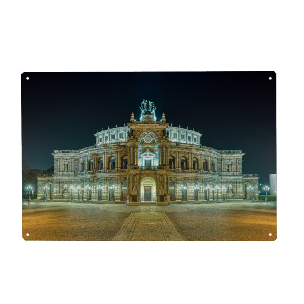 Metall Poster "Semperoper in Dresden bei Nacht" artboxONE - Reise,Architektur,Städte / Dresden