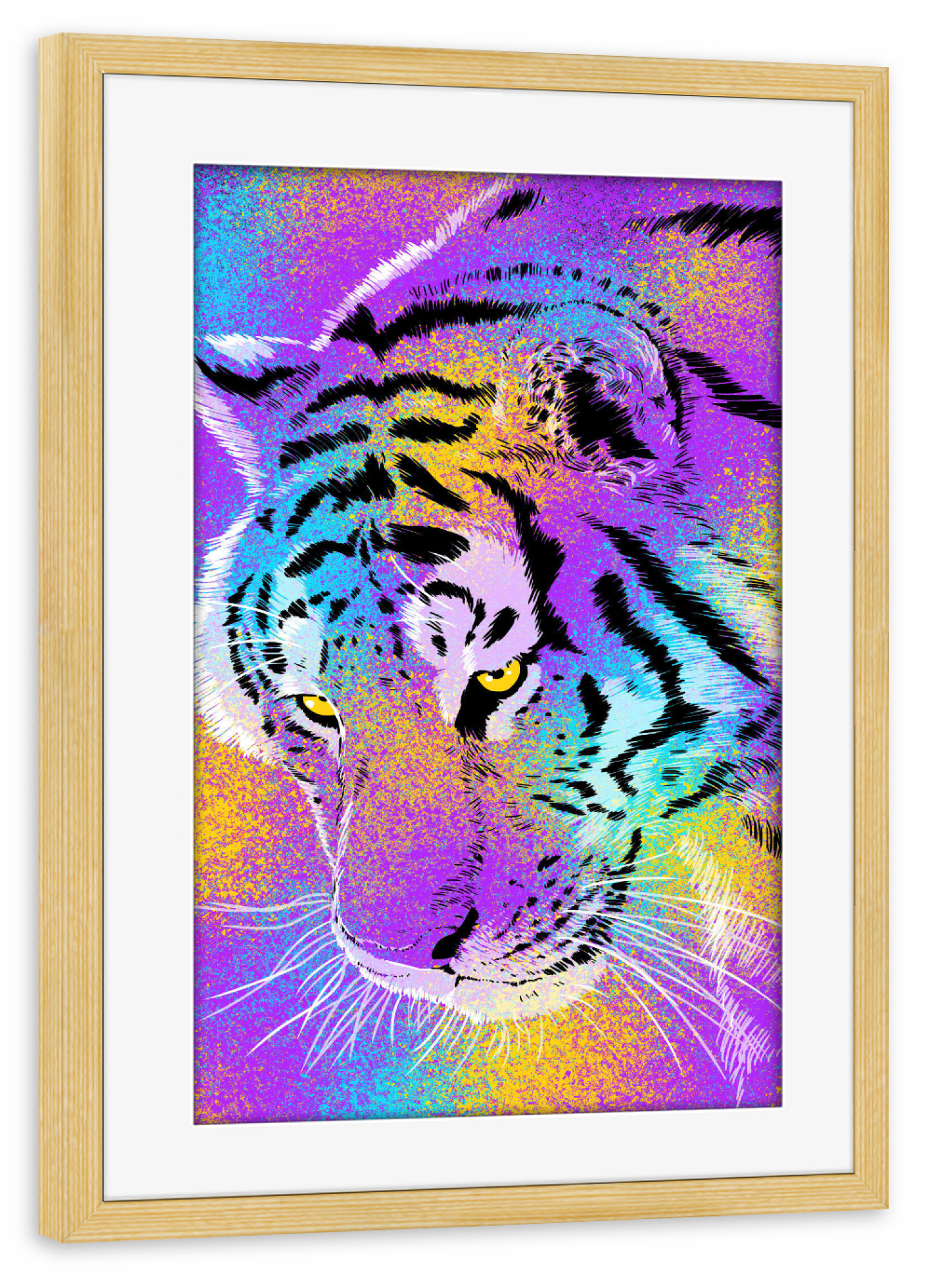 Poster mit Rahmen kiefer "Tiger rainbow colors" artboxONE - Tiere,Streetart
