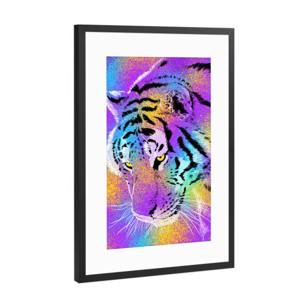 Poster mit Rahmen Schwarz (Metallic) "Tiger rainbow colors" artboxONE - Tiere,Streetart