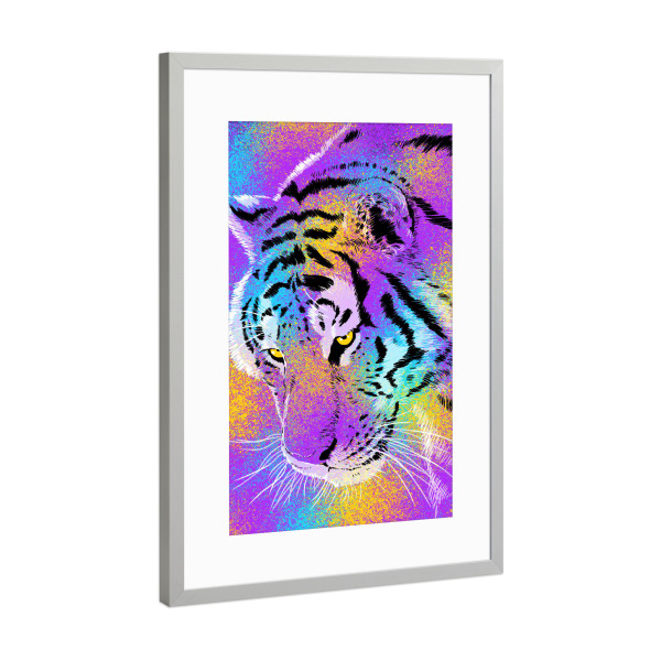 Poster mit Rahmen Silber "Tiger rainbow colors" artboxONE - Tiere,Streetart