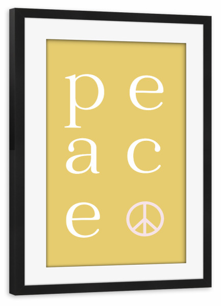 Poster mit Rahmen schwarz "Peace in Gelb" artboxONE - Typografie,Abstrakt,Menschen,Festivals