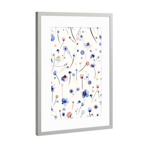 Poster mit Rahmen Silber "Blue Soft Flowers" artboxONE - Natur,Floral,Für Mama