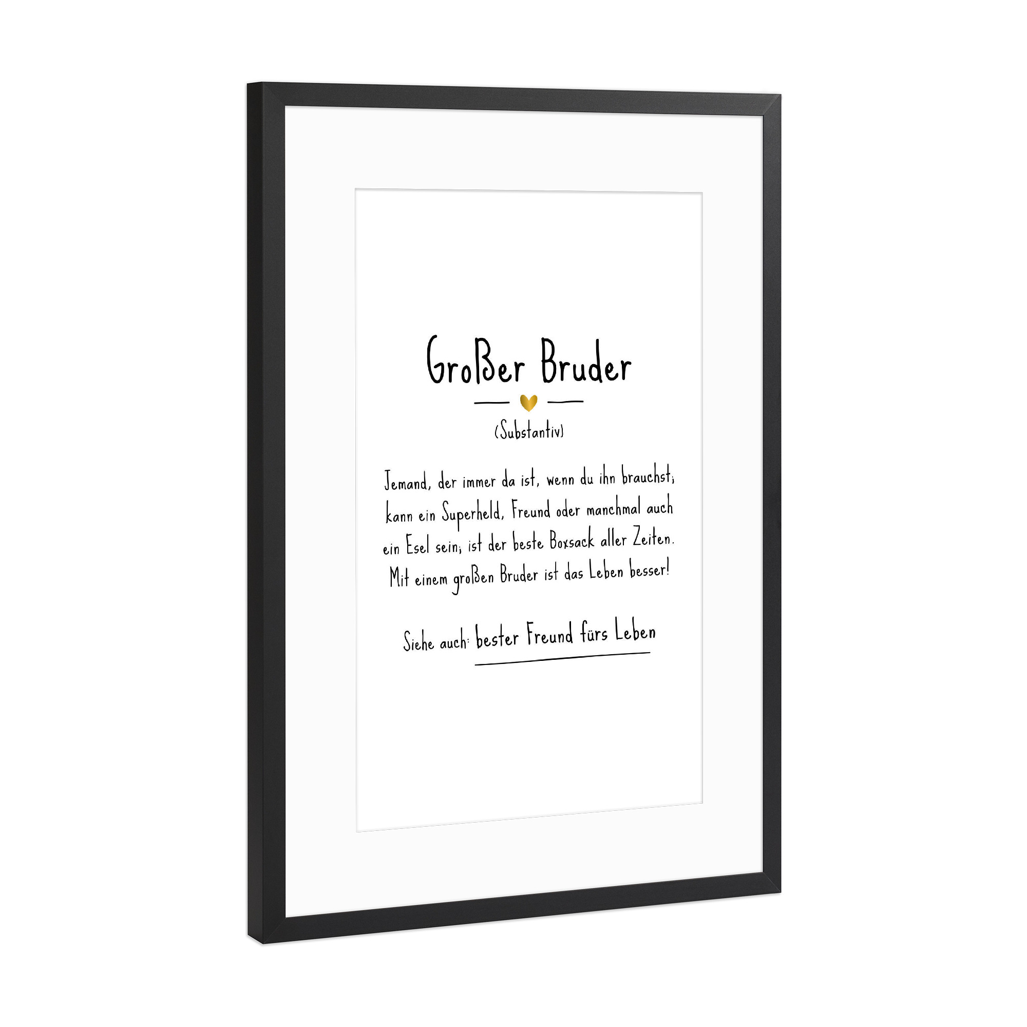 Poster mit Rahmen Schwarz (Metallic) "Großer Bruder | Definition (DE)" artboxONE - Typografie,Für Kinder,Schwarzweiß,Liebe,Lustig