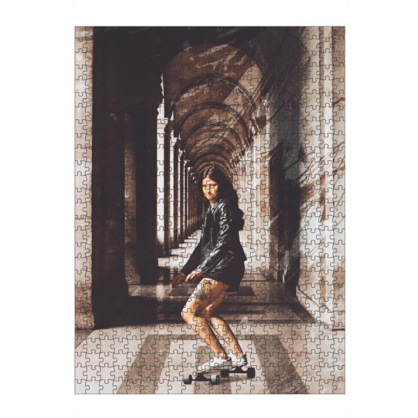 Puzzle Ravensburger "Mona Lisa riding on her longboard" artboxONE - Menschen,Sport,Sport / Motivation