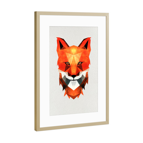 Poster mit Rahmen Gold "Fuchs geometrisch" artboxONE - Tiere,Abstrakt,Geometrie