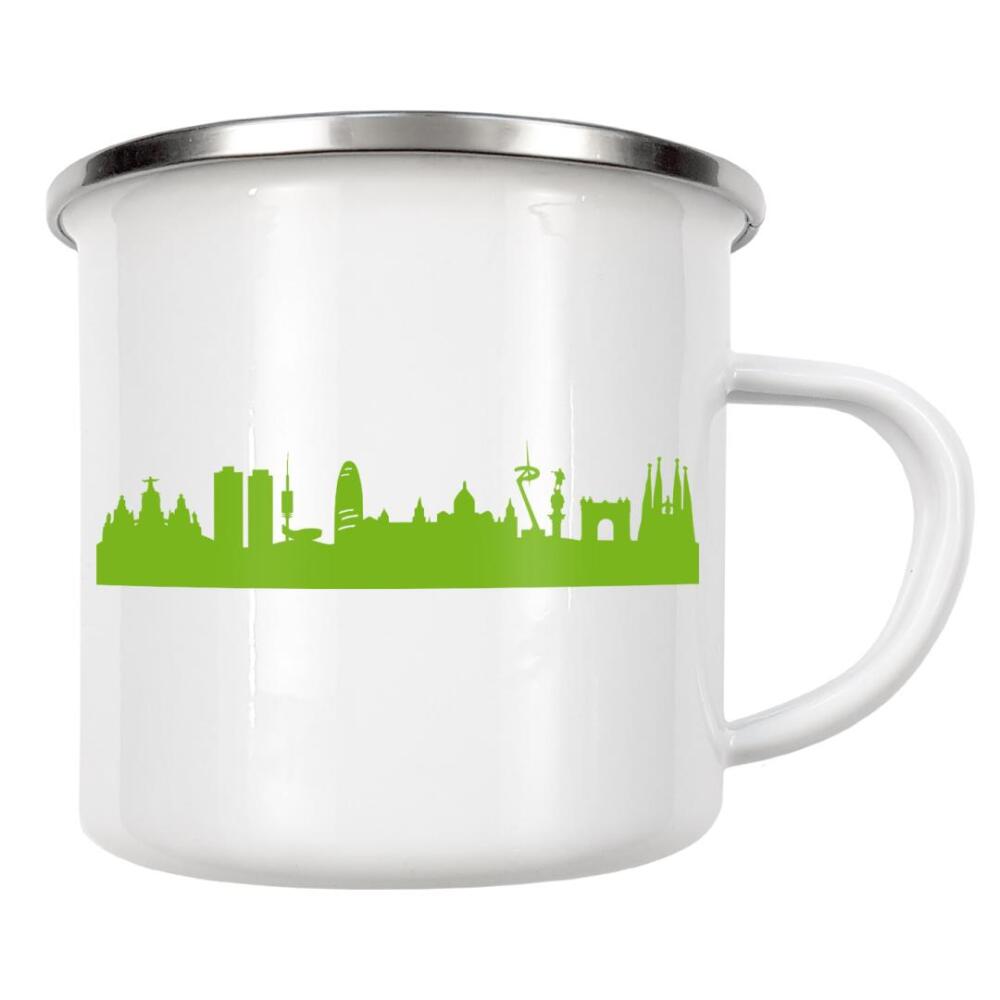Emaille Tasse "Barcelona 01 grüner Skyline-Print" artboxONE - Städte,Abstrakt,Architektur,Städte / Barcelona