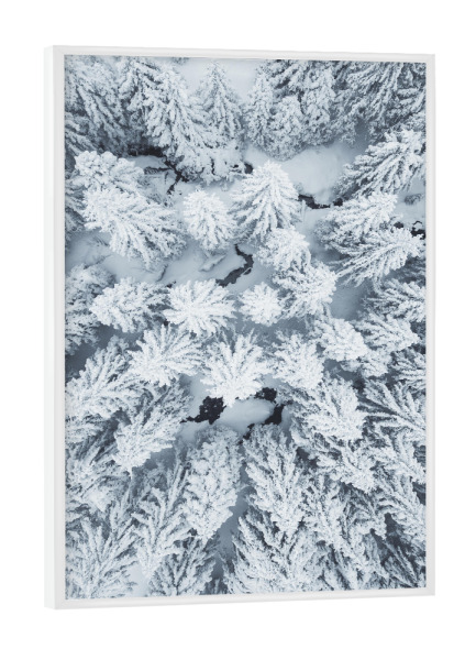 Poster mit weißem Rahmen "Snow covered treetops from above" artboxONE - Natur,Reise,Weihnachten
