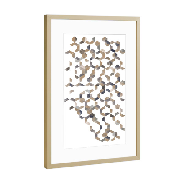 Poster mit Rahmen Gold "Hexagon Gold Grey pattern" artboxONE - Abstrakt,Geometrie