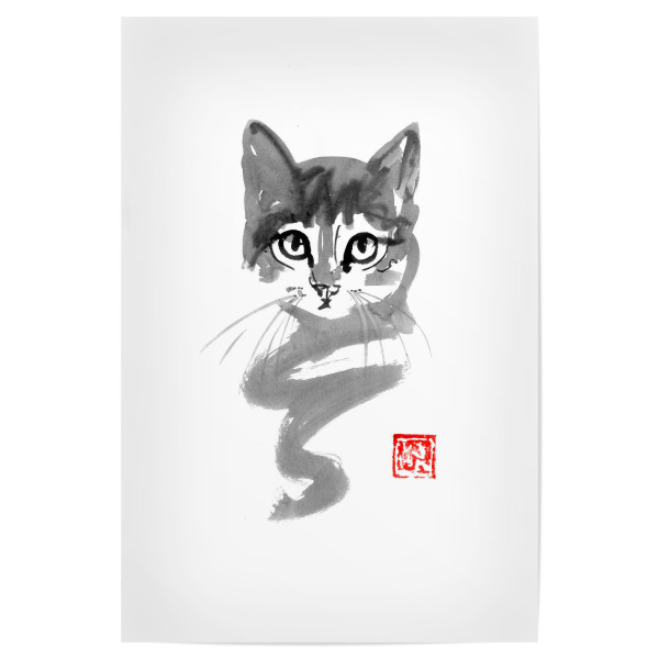 Poster 30x20 cm "Cat line" artboxONE - Tiere,Schwarzweiß - Cat,Neko,Sumie,Japan,Katze,Animal,Malerei,Schwarzweiß,Blackandwhite