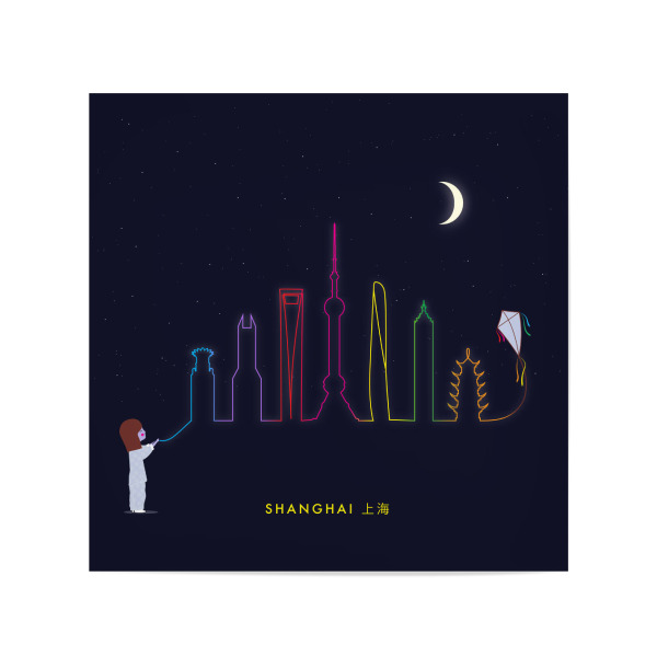 Poster 20x20 cm "Shanghai Skyline Kite" artboxONE - Städte,Für Kinder,Städte / Weitere