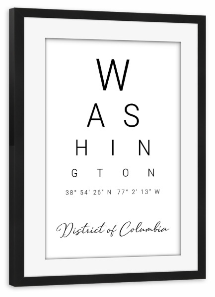 Poster mit Rahmen schwarz "Washington | District of Columbia" artboxONE - Städte,Typografie,Reise,Schwarzweiß,Städte / Washington