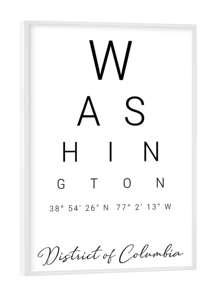 Poster mit weißem Rahmen "Washington | District of Columbia" artboxONE - Städte,Typografie,Reise,Schwarzweiß,Städte / Washington