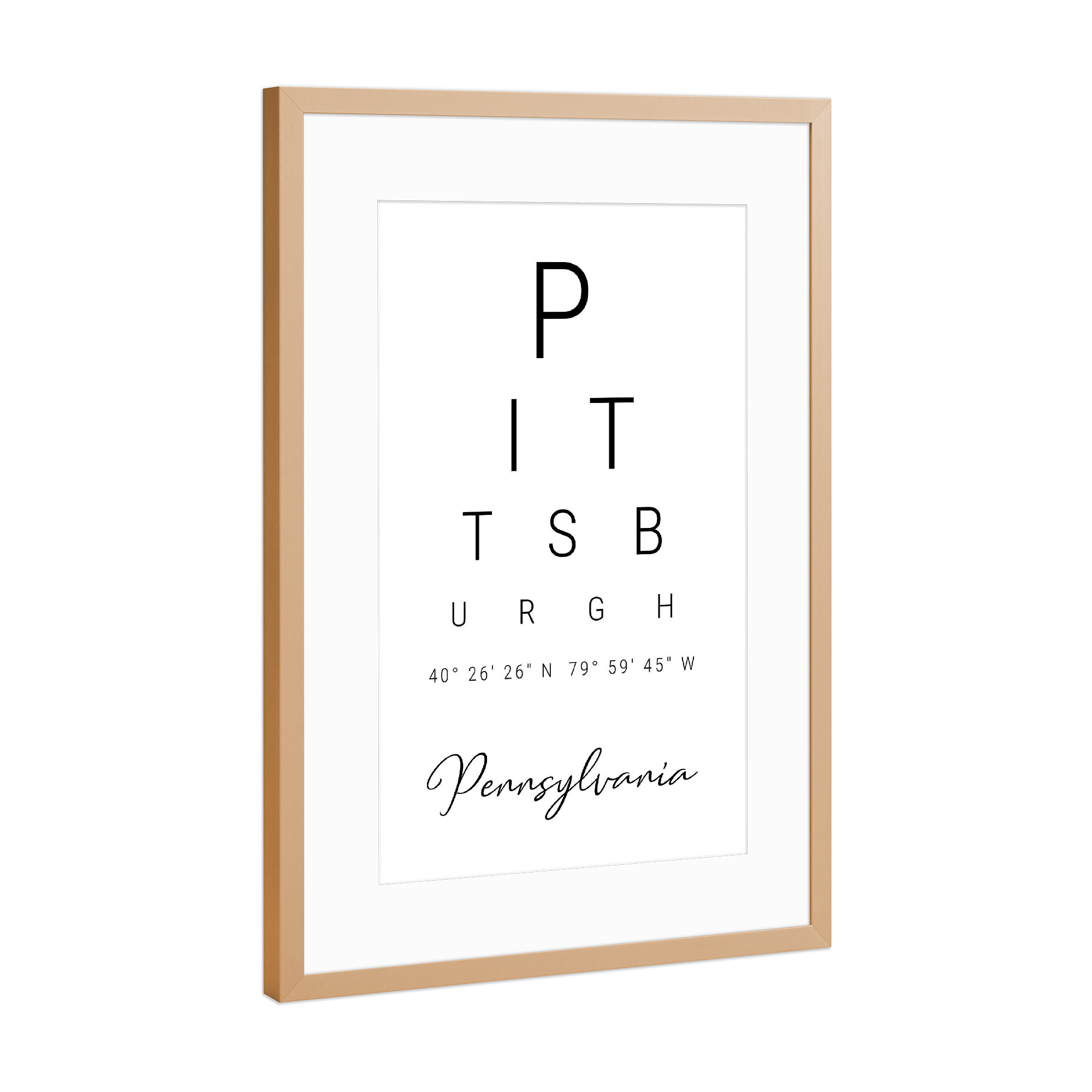 Poster mit Rahmen Kupfer "Pittsburgh | Pennsylvania" artboxONE - Städte,Typografie,Reise,Schwarzweiß,Städte / Weitere