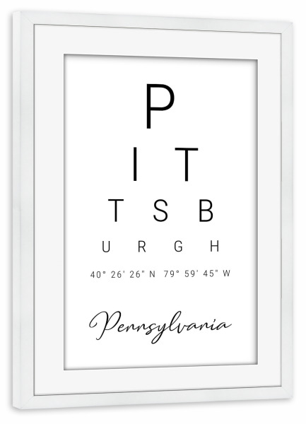 Poster mit Rahmen weiß "Pittsburgh | Pennsylvania" artboxONE - Städte,Typografie,Reise,Schwarzweiß,Städte / Weitere