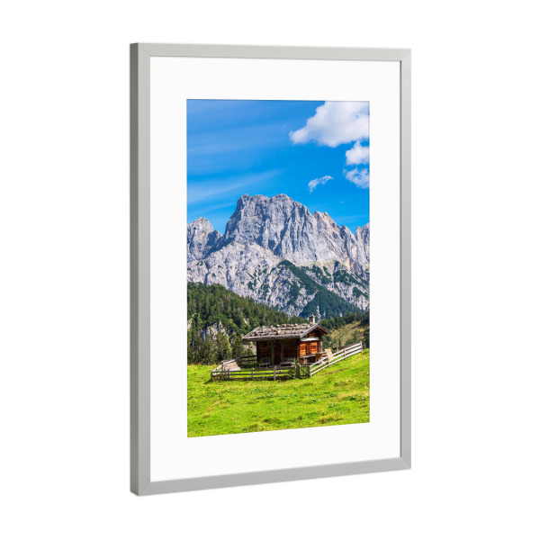 Poster mit Rahmen Silber "Die Litzlalm mit Hütte" artboxONE - Natur,Reise,Architektur,Reise / Länder