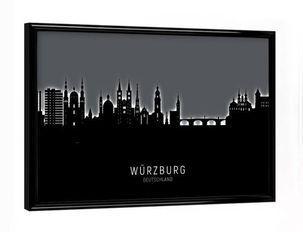 Poster mit schwarzem Rahmen "Würzburg Skyline Glow White" artboxONE - Städte