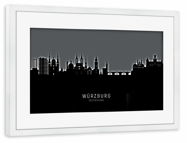 Poster mit Rahmen weiß "Würzburg Skyline Glow White" artboxONE - Städte