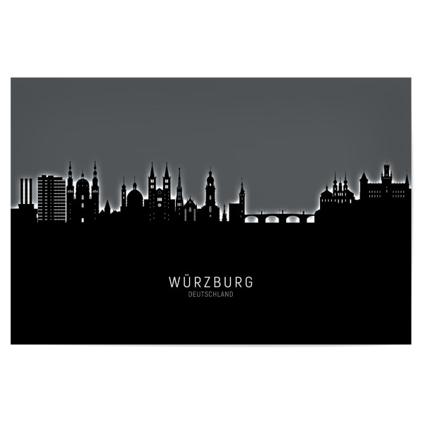 Poster "Würzburg Skyline Glow White" artboxONE - Städte - Würzburg,Deutschland,Skyline,Cityscape,Stadtbild,Watercolor,Painting,City,Stadt,Germany