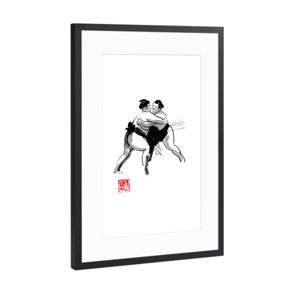 Poster mit Rahmen Schwarz (Metallic) "Sumo fight" artboxONE - Menschen