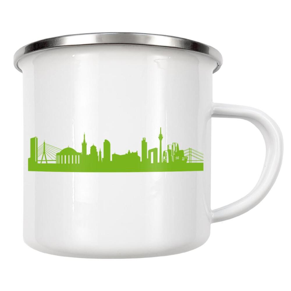 Emaille Tasse "Düsseldorf 01 grüner Skyline-Print" artboxONE - Städte,Abstrakt,Architektur,Städte / Düsseldorf