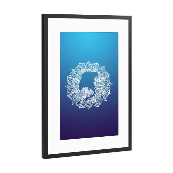 Poster mit Rahmen Schwarz (Metallic) "Blue Mandala Circle Mantaray" artboxONE - Tiere,Abstrakt,Unterwasser