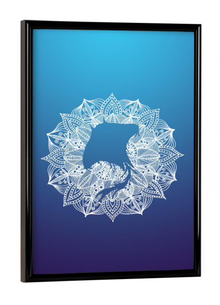 Poster mit schwarzem Rahmen "Blue Mandala Circle Mantaray" artboxONE - Tiere,Abstrakt,Unterwasser
