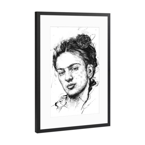 Poster mit Rahmen Schwarz (Metallic) "Hello Frida" artboxONE - Menschen,Schwarzweiß
